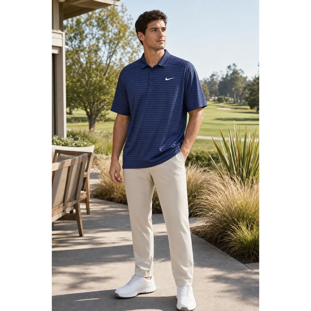 Nike Dry Essential Emboss Golf Polo Men 2XL Navy Blue Stripe Dri-FIT Preppy